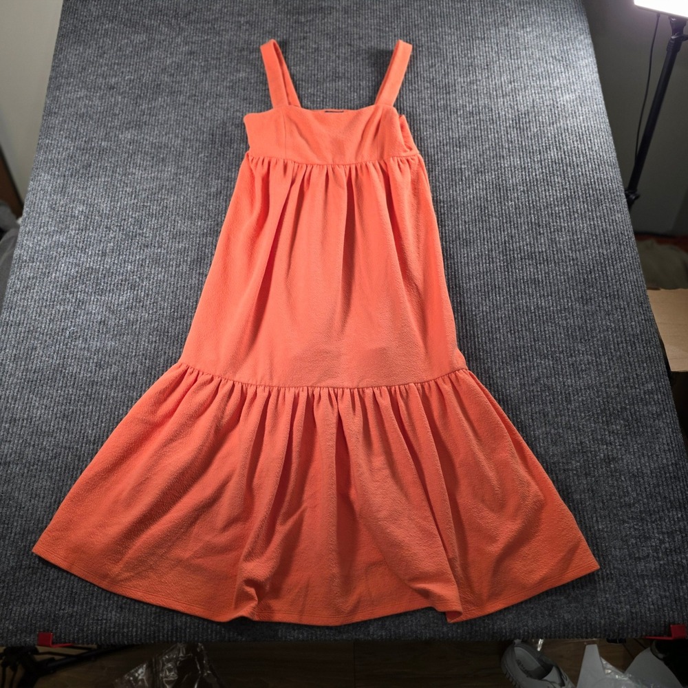 Scoop Womens Coral Orange Textured Tiered Maxi Sun Dress Medium 8-10 Square Neck
